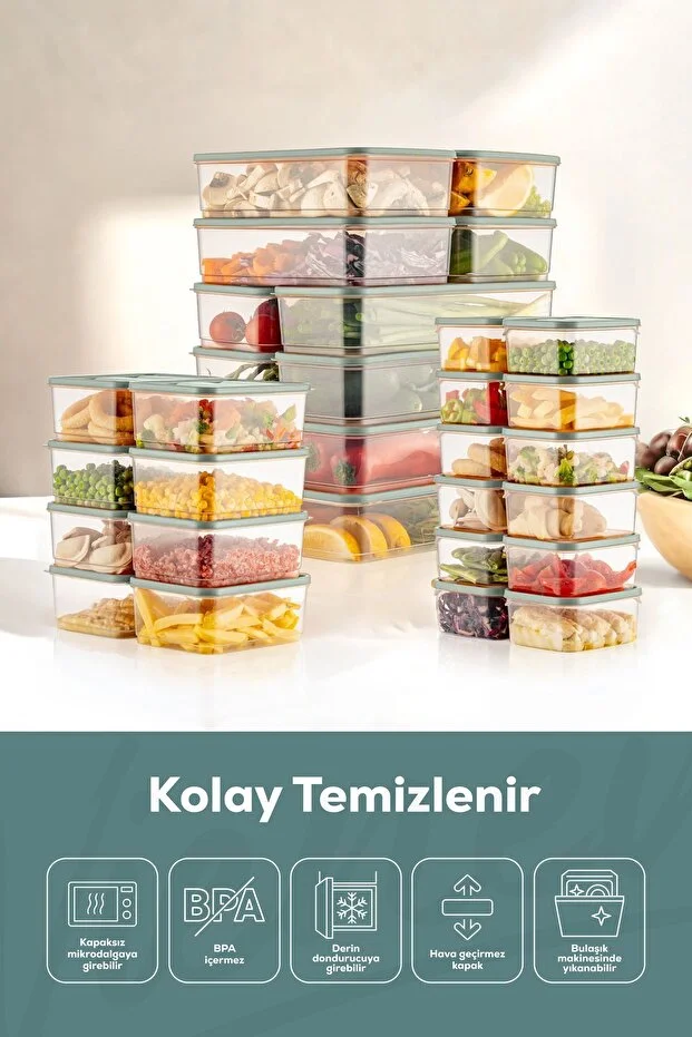 30'lu Buzdolabı Düzenleyici Organizer Mikrodalgaya Uygun Difriz Saklama Kabı Mint
